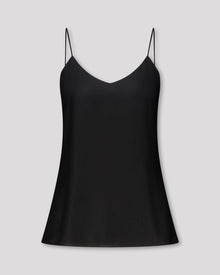 Körpernah geschnittenes Top mit feinen, runden Trägern und dezentem V-Ausschnitt für eine klare, feminine Linie. Unsichtbare Nähte im Ausschnitt bewahren die elegante Reinheit der Silhouette. Sanfte Abnäher und ein doppelt umgeschlagener Saum mit feiner Steppung auf Hüfthöhe setzen edle Akzente. Vollständig gefüttert für höchsten Tragekomfort.